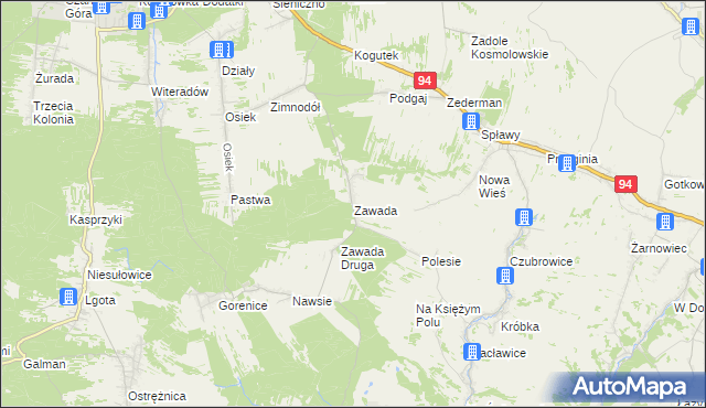 mapa Zawada gmina Olkusz, Zawada gmina Olkusz na mapie Targeo