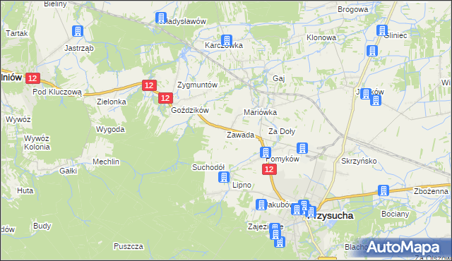 mapa Zawada gmina Przysucha, Zawada gmina Przysucha na mapie Targeo