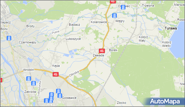 mapa Zawada gmina Turawa, Zawada gmina Turawa na mapie Targeo