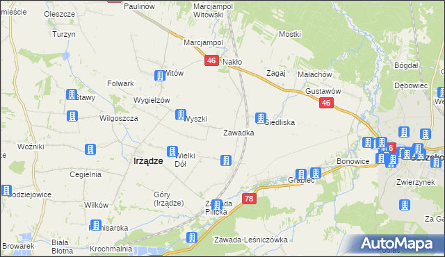 mapa Zawadka gmina Irządze, Zawadka gmina Irządze na mapie Targeo