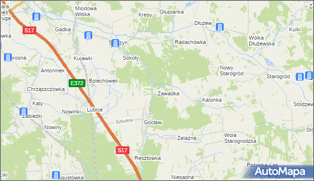 mapa Zawadka gmina Pilawa, Zawadka gmina Pilawa na mapie Targeo