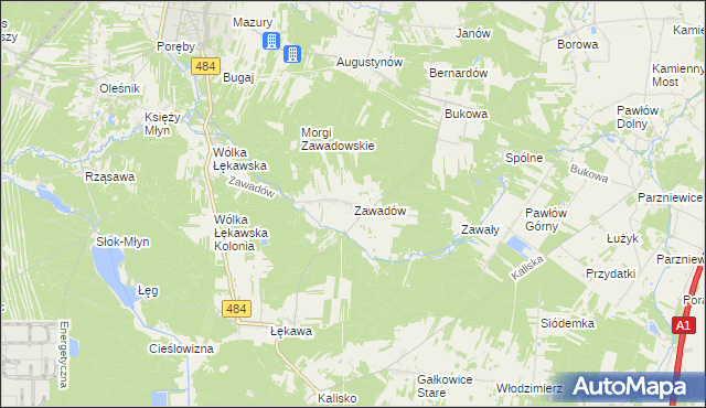 mapa Zawadów gmina Bełchatów, Zawadów gmina Bełchatów na mapie Targeo