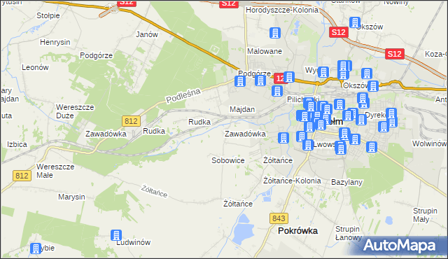 mapa Zawadówka gmina Chełm, Zawadówka gmina Chełm na mapie Targeo
