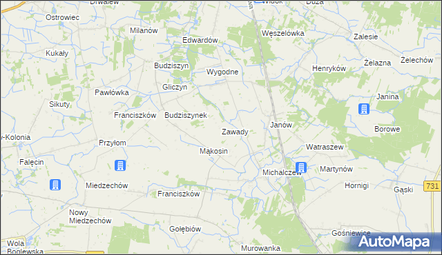 mapa Zawady gmina Chynów, Zawady gmina Chynów na mapie Targeo