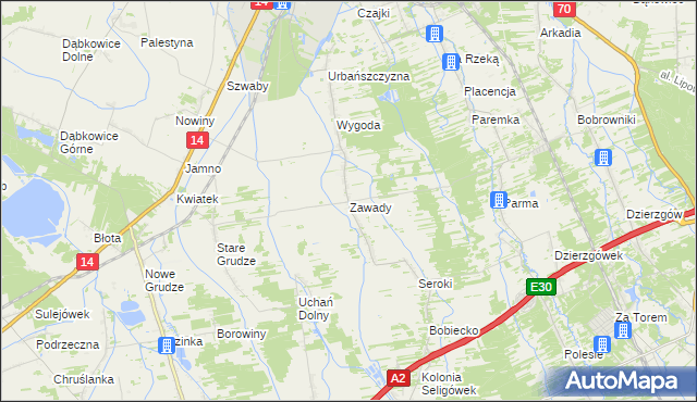 mapa Zawady gmina Łowicz, Zawady gmina Łowicz na mapie Targeo