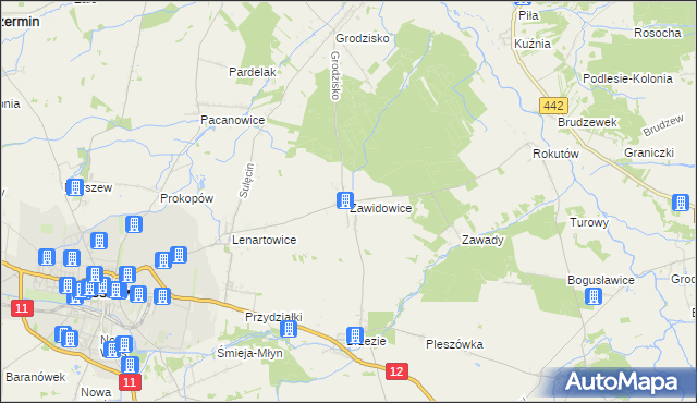 mapa Zawidowice gmina Pleszew, Zawidowice gmina Pleszew na mapie Targeo