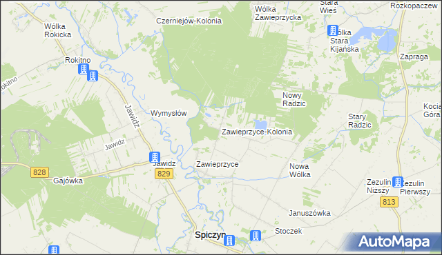 mapa Zawieprzyce-Kolonia, Zawieprzyce-Kolonia na mapie Targeo