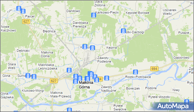 mapa Zawisty Podleśne, Zawisty Podleśne na mapie Targeo