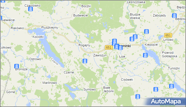 mapa Zawiszyn gmina Dubeninki, Zawiszyn gmina Dubeninki na mapie Targeo