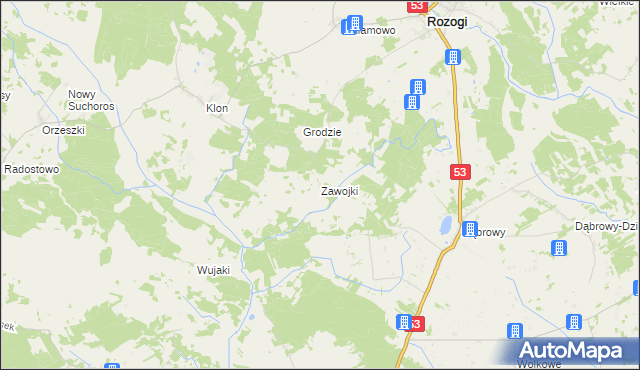 mapa Zawojki, Zawojki na mapie Targeo