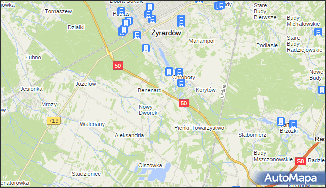 mapa Zazdrość gmina Radziejowice, Zazdrość gmina Radziejowice na mapie Targeo