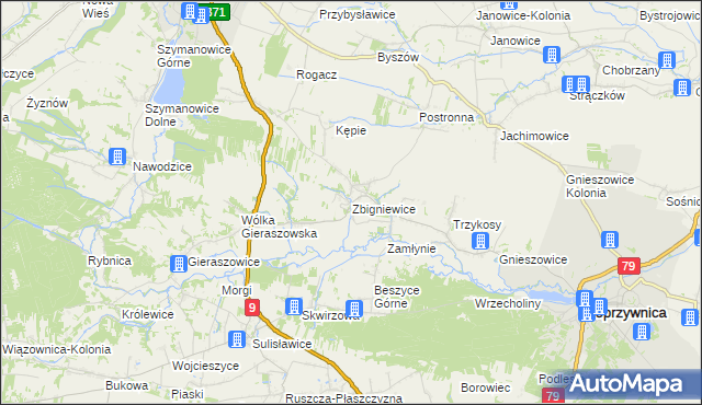 mapa Zbigniewice, Zbigniewice na mapie Targeo