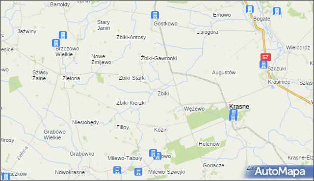 mapa Żbiki gmina Krasne, Żbiki gmina Krasne na mapie Targeo