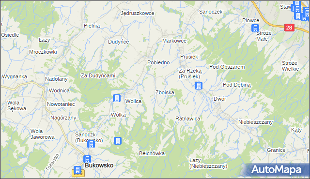 mapa Zboiska gmina Bukowsko, Zboiska gmina Bukowsko na mapie Targeo