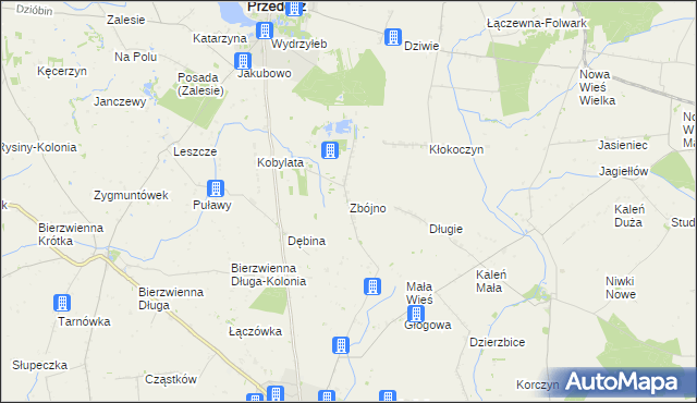 mapa Zbójno gmina Kłodawa, Zbójno gmina Kłodawa na mapie Targeo