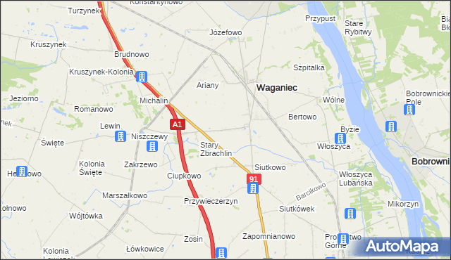 mapa Zbrachlin gmina Waganiec, Zbrachlin gmina Waganiec na mapie Targeo