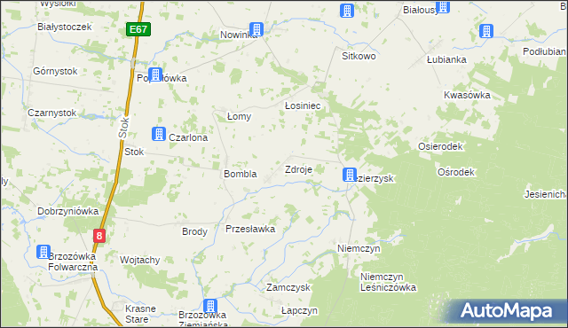 mapa Zdroje gmina Czarna Białostocka, Zdroje gmina Czarna Białostocka na mapie Targeo