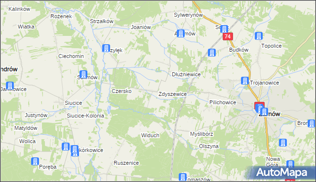 mapa Zdyszewice, Zdyszewice na mapie Targeo