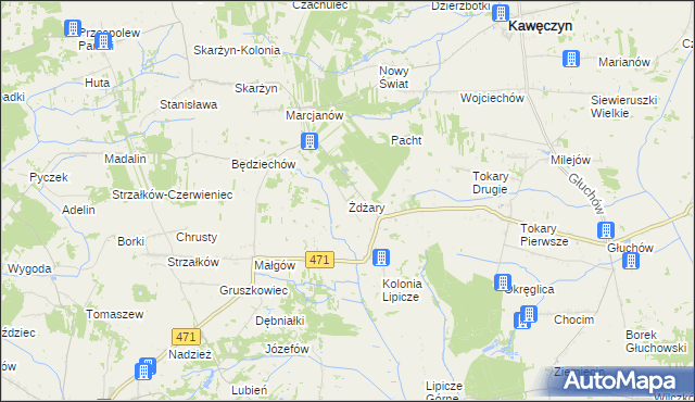 mapa Żdżary gmina Kawęczyn, Żdżary gmina Kawęczyn na mapie Targeo