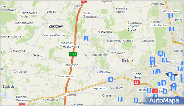 mapa Zdziechów gmina Zakrzew, Zdziechów gmina Zakrzew na mapie Targeo