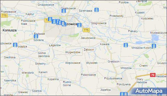 mapa Żębocin, Żębocin na mapie Targeo