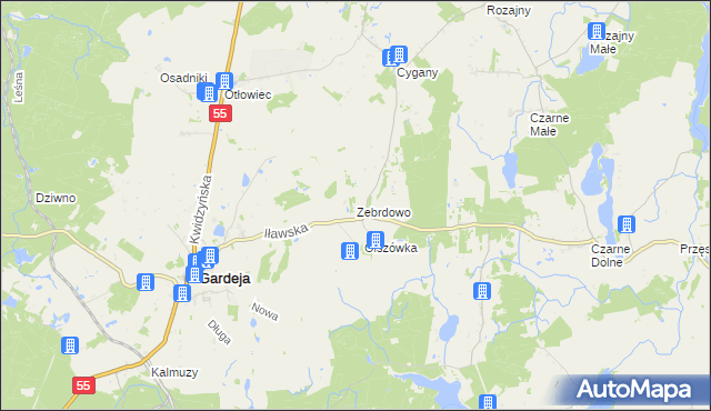 mapa Zebrdowo, Zebrdowo na mapie Targeo