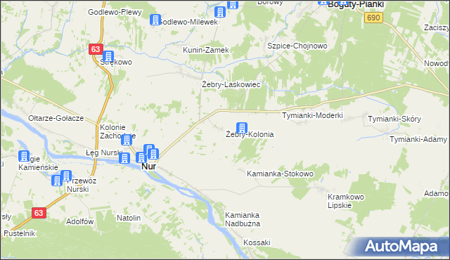 mapa Żebry-Kolonia gmina Nur, Żebry-Kolonia gmina Nur na mapie Targeo