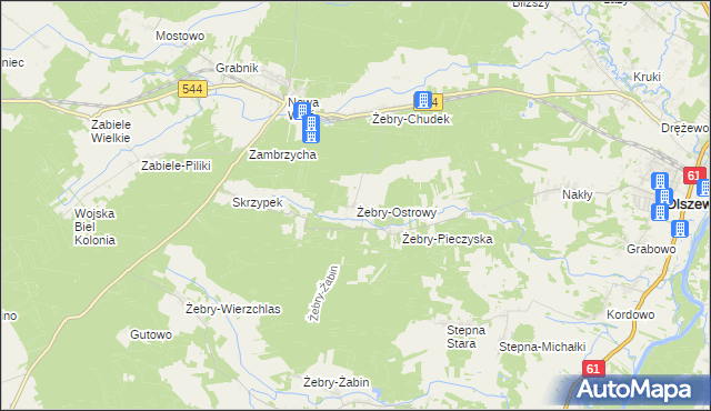 mapa Żebry-Ostrowy, Żebry-Ostrowy na mapie Targeo