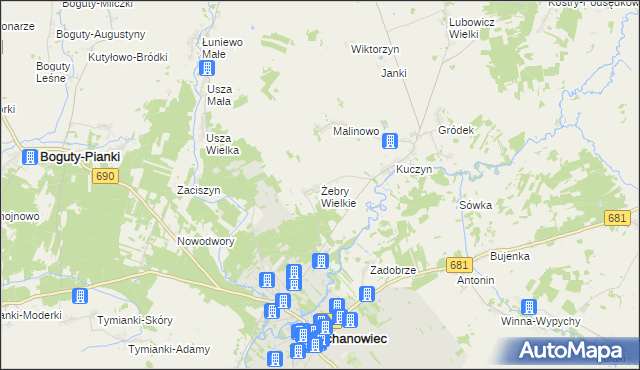 mapa Żebry Wielkie, Żebry Wielkie na mapie Targeo