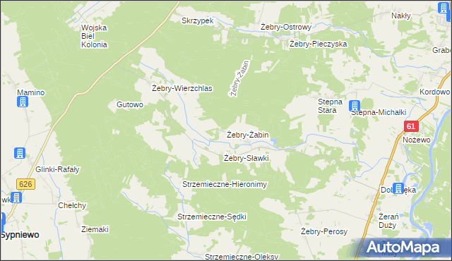 mapa Żebry-Żabin, Żebry-Żabin na mapie Targeo