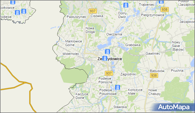 mapa Zebrzydowice powiat cieszyński, Zebrzydowice powiat cieszyński na mapie Targeo