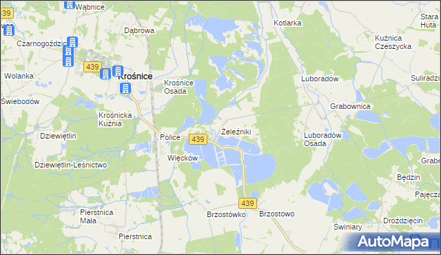 mapa Żeleźniki gmina Krośnice, Żeleźniki gmina Krośnice na mapie Targeo
