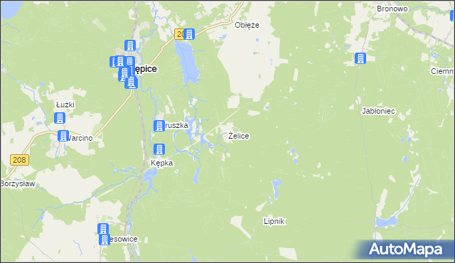 mapa Żelice gmina Kępice, Żelice gmina Kępice na mapie Targeo