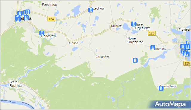 mapa Żelichów gmina Cedynia, Żelichów gmina Cedynia na mapie Targeo