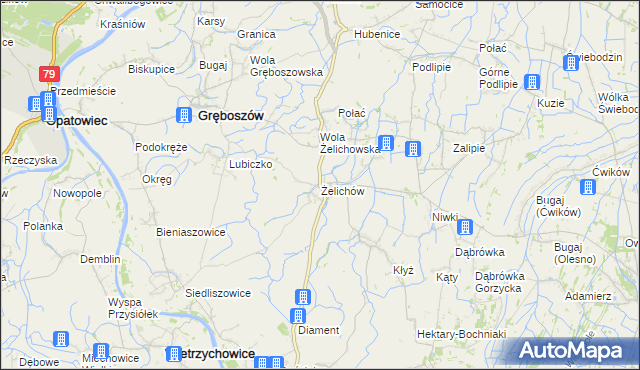 mapa Żelichów gmina Gręboszów, Żelichów gmina Gręboszów na mapie Targeo