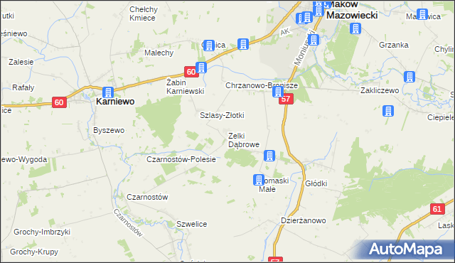 mapa Zelki Dąbrowe, Zelki Dąbrowe na mapie Targeo