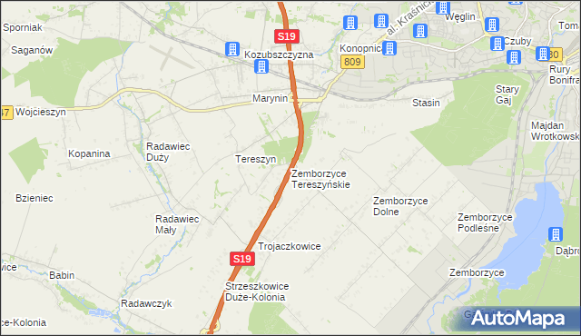 mapa Zemborzyce Tereszyńskie, Zemborzyce Tereszyńskie na mapie Targeo