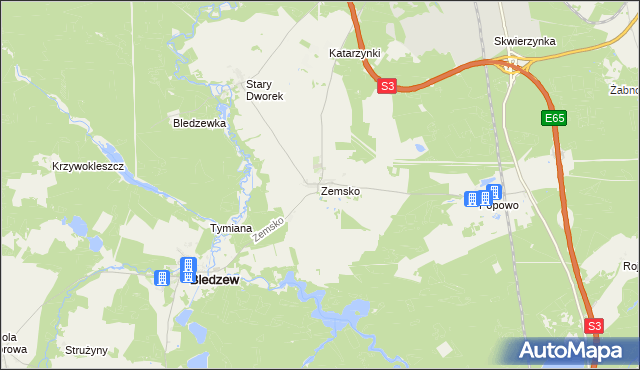 mapa Zemsko gmina Bledzew, Zemsko gmina Bledzew na mapie Targeo
