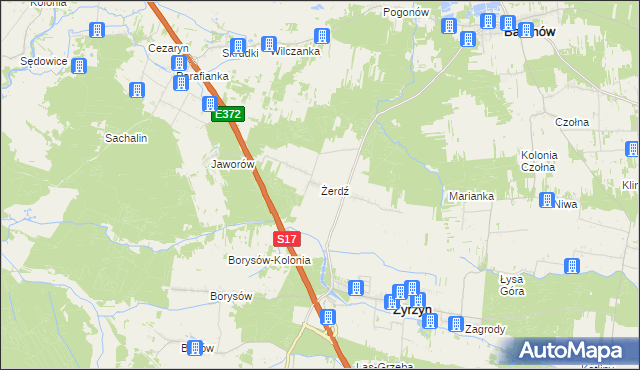 mapa Żerdź gmina Żyrzyn, Żerdź gmina Żyrzyn na mapie Targeo