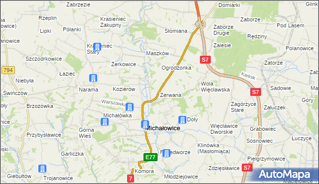 mapa Zerwana, Zerwana na mapie Targeo