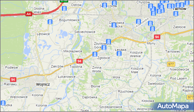 mapa Zgłobice, Zgłobice na mapie Targeo