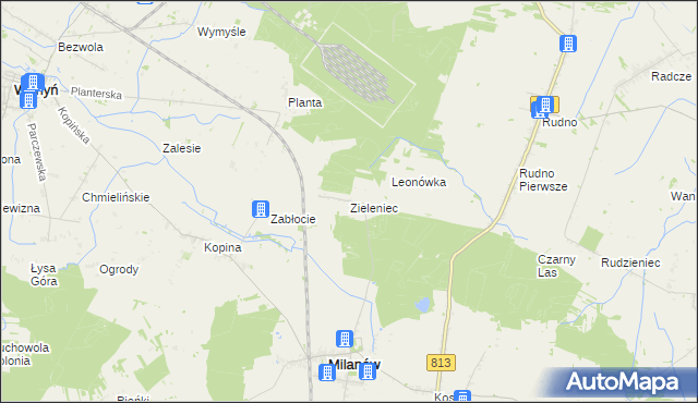mapa Zieleniec gmina Milanów, Zieleniec gmina Milanów na mapie Targeo