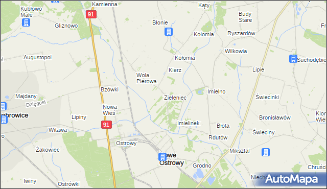 mapa Zieleniec gmina Nowe Ostrowy, Zieleniec gmina Nowe Ostrowy na mapie Targeo