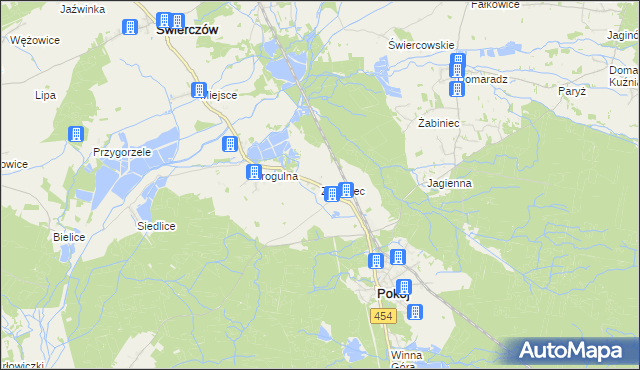 mapa Zieleniec gmina Pokój, Zieleniec gmina Pokój na mapie Targeo