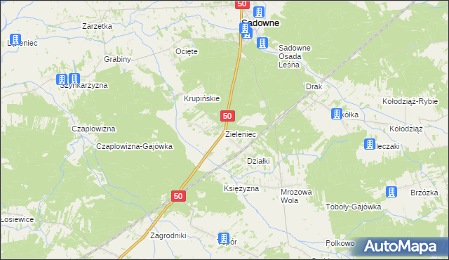 mapa Zieleniec gmina Sadowne, Zieleniec gmina Sadowne na mapie Targeo