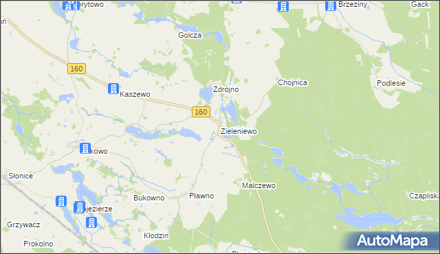 mapa Zieleniewo gmina Bierzwnik, Zieleniewo gmina Bierzwnik na mapie Targeo
