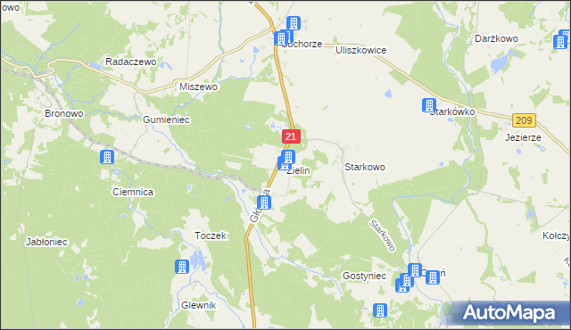 mapa Zielin gmina Trzebielino, Zielin gmina Trzebielino na mapie Targeo