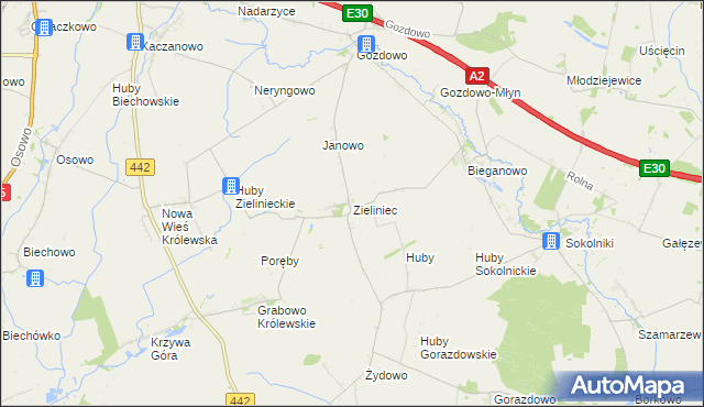 mapa Zieliniec gmina Kołaczkowo, Zieliniec gmina Kołaczkowo na mapie Targeo