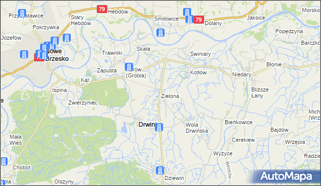 mapa Zielona gmina Drwinia, Zielona gmina Drwinia na mapie Targeo