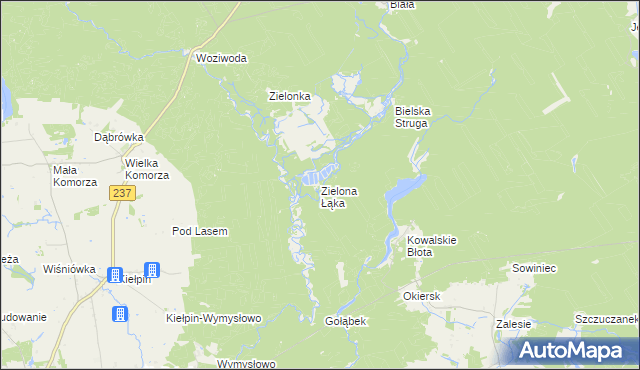 mapa Zielona Łąka gmina Tuchola, Zielona Łąka gmina Tuchola na mapie Targeo